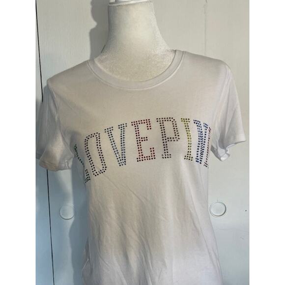 Pink by Victoria's Secret Size Medium‎ White T-Shirt Sequined Love Pink NWT - Picture 1 of 4